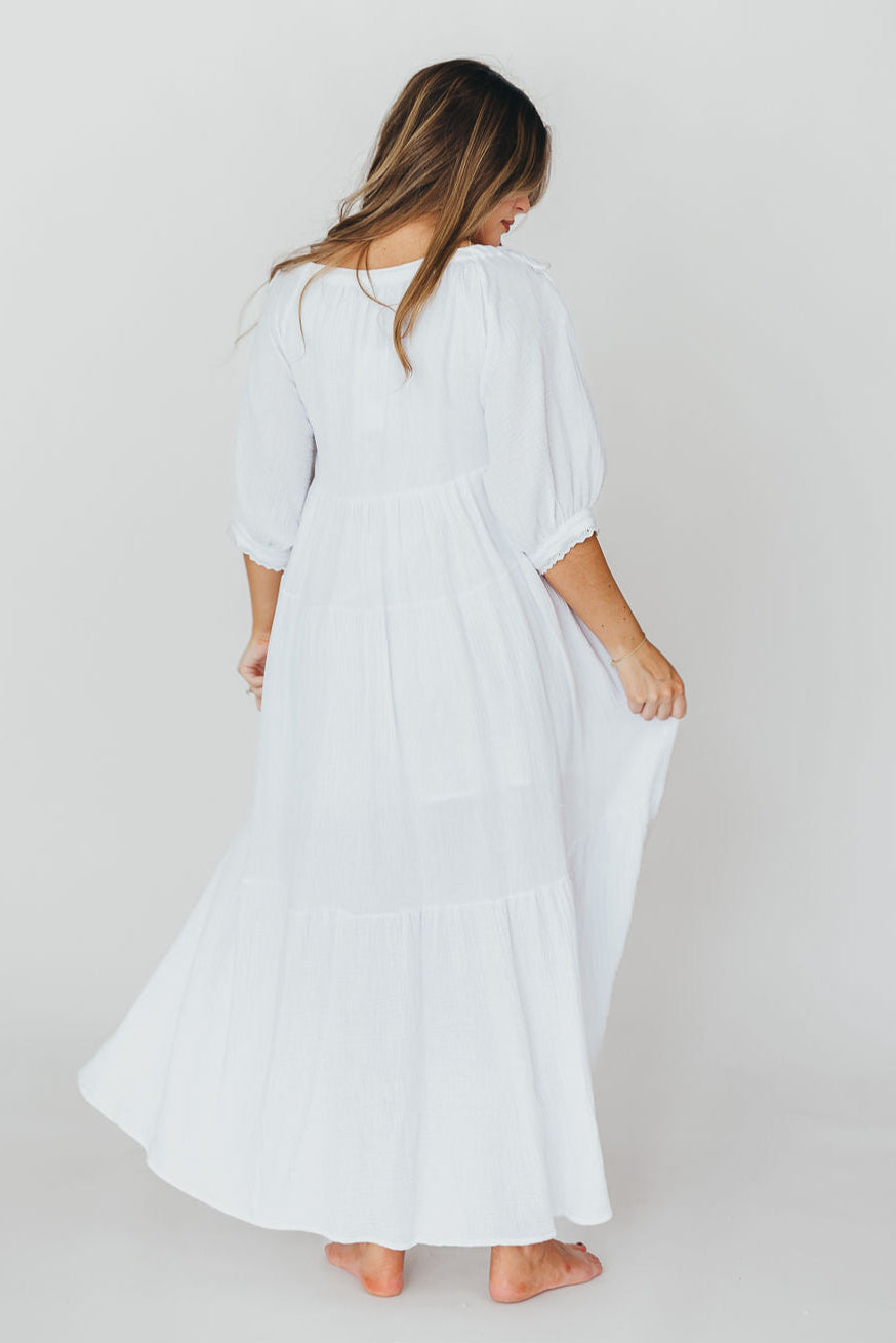 Goddess 100% Cotton Babydoll Maxi Dress - White Maternity Dress for Pregnancy, Bump Friendly, Comfortable & Flowy - Perfect for Maternity Photoshoot, Baby Shower & Summer Vacation