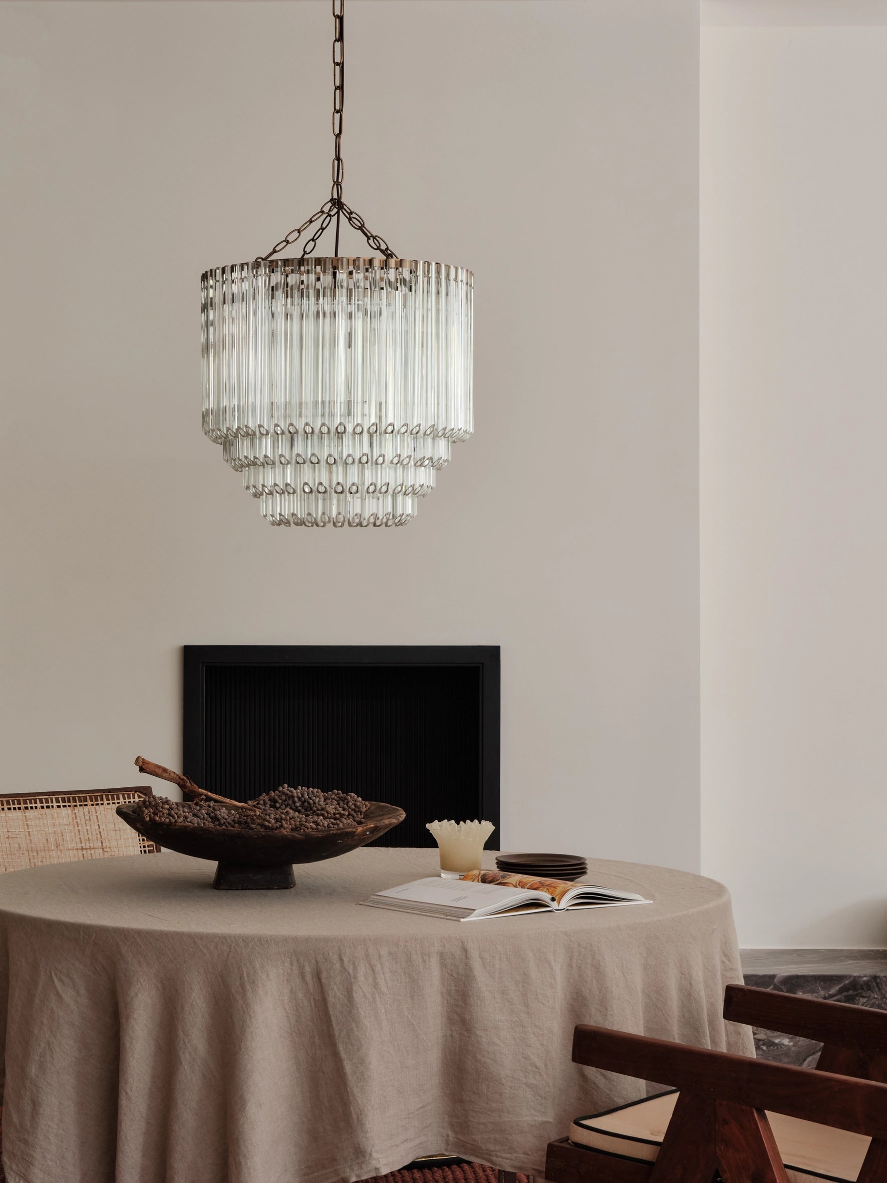 Petalia 9-Light Aged Brass and Clear Glass Tube Tall Chandelier - Elegant Dining Room Lighting for Modern Farmhouse & Luxury Home Decor