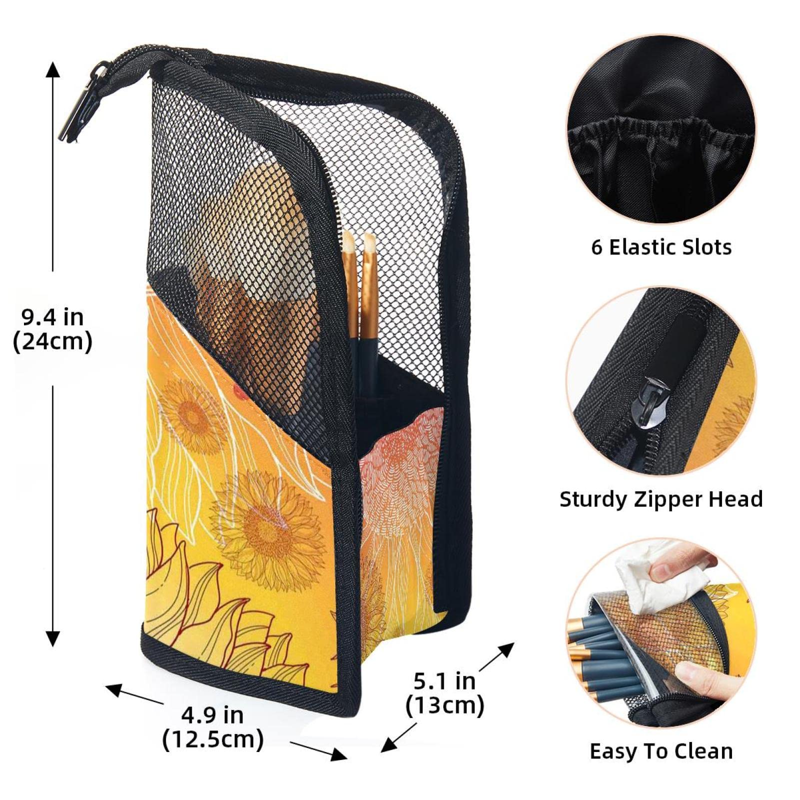 12-Piece Sunflower Makeup Brush Organizer Bag with Portable Holder Case - Perfect for Travel, Home & Professional Makeup Artists