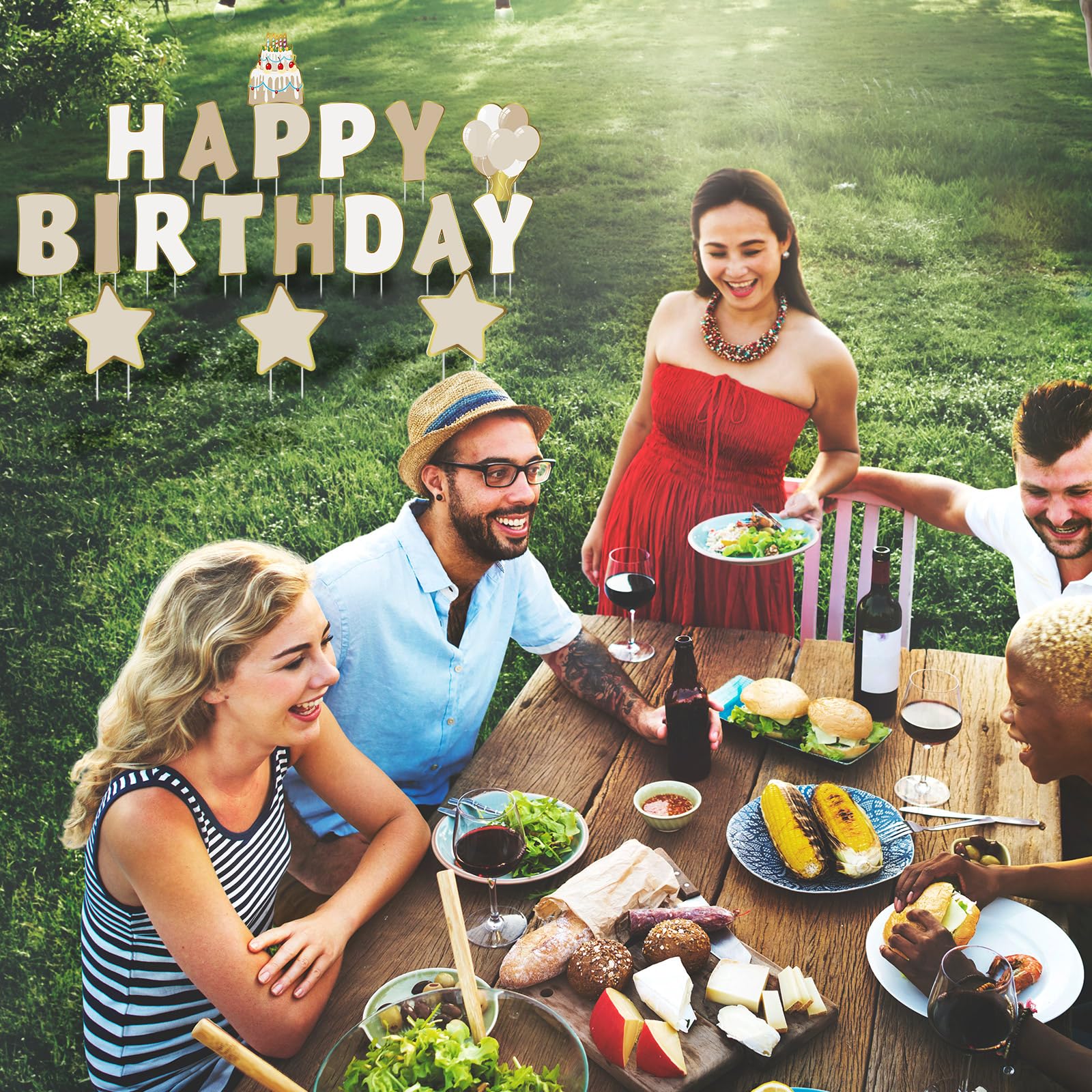 Jetec 18-Piece Happy Birthday Yard Sign Set with Stakes - 16 Inch Outdoor Lawn Signs for Birthday Parties | Cake & Balloon Patio Decorations | Garden & Lawn Party Decor | Perfect for Backyard Celebrations, BBQs, and Outdoor Events