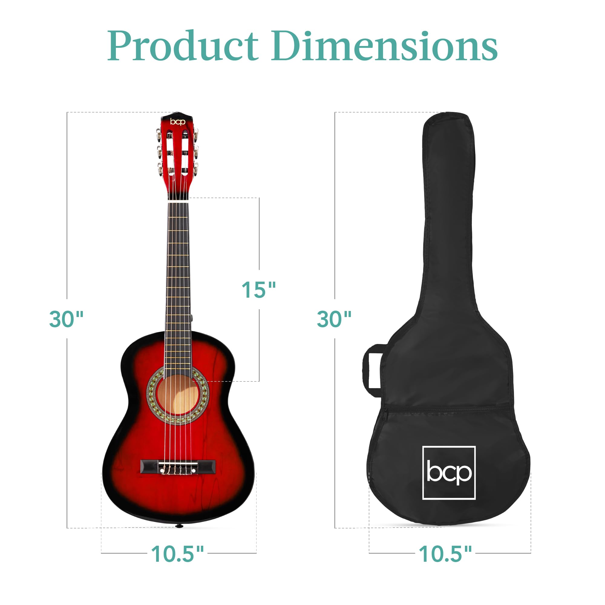 Best Choice Products 30-inch Kids Acoustic Guitar Beginner Starter Kit with Strap, Case, Extra Strings & Rosette Inlay - Redburst | Perfect for Kids Music Lessons, Birthday Gifts & First-Time Players