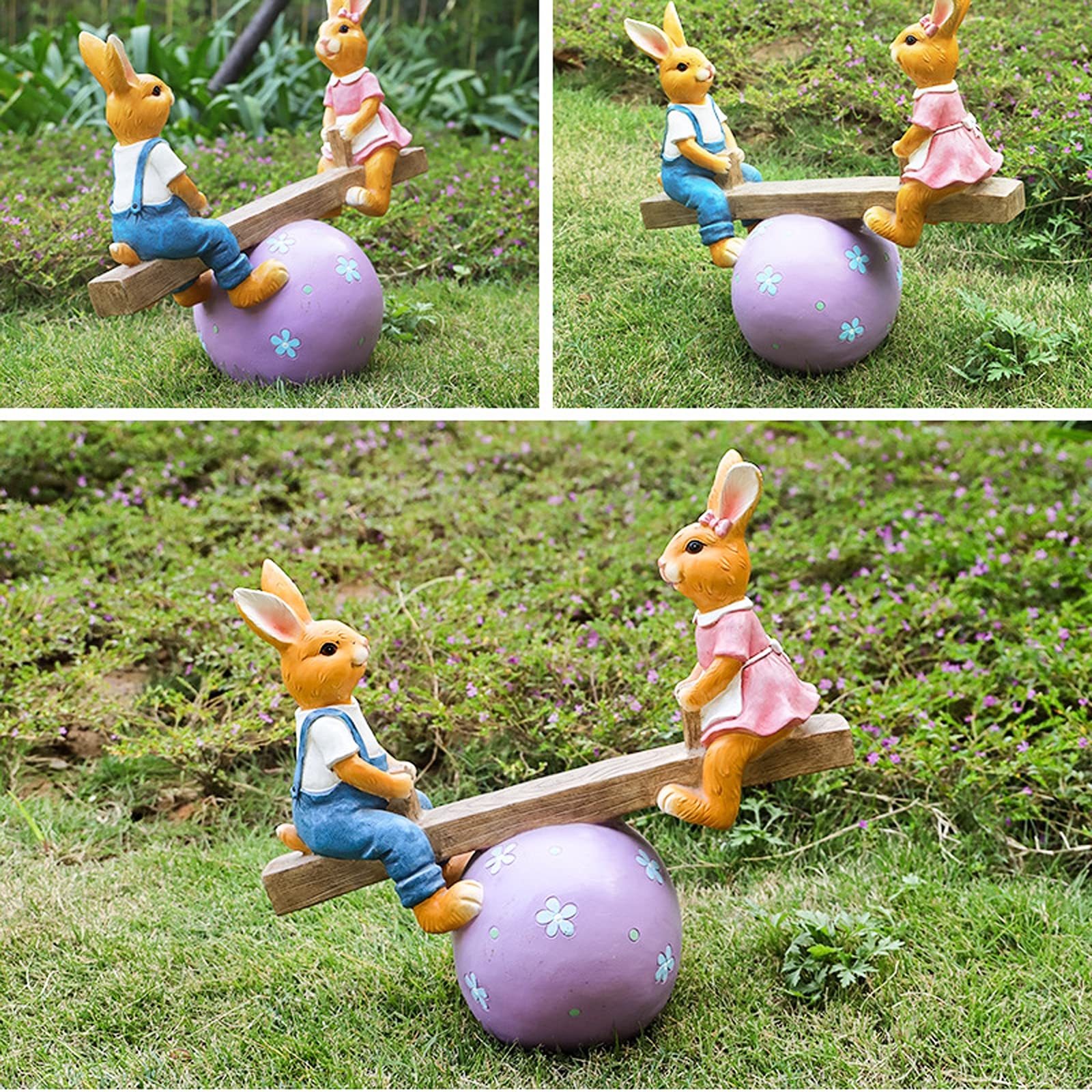 Resin Rabbit Garden Statues - Outdoor Bunny Couple Sculpture for Lawn, Patio & Yard Decor - Handcrafted Animal Ornament Gift for Garden Lovers