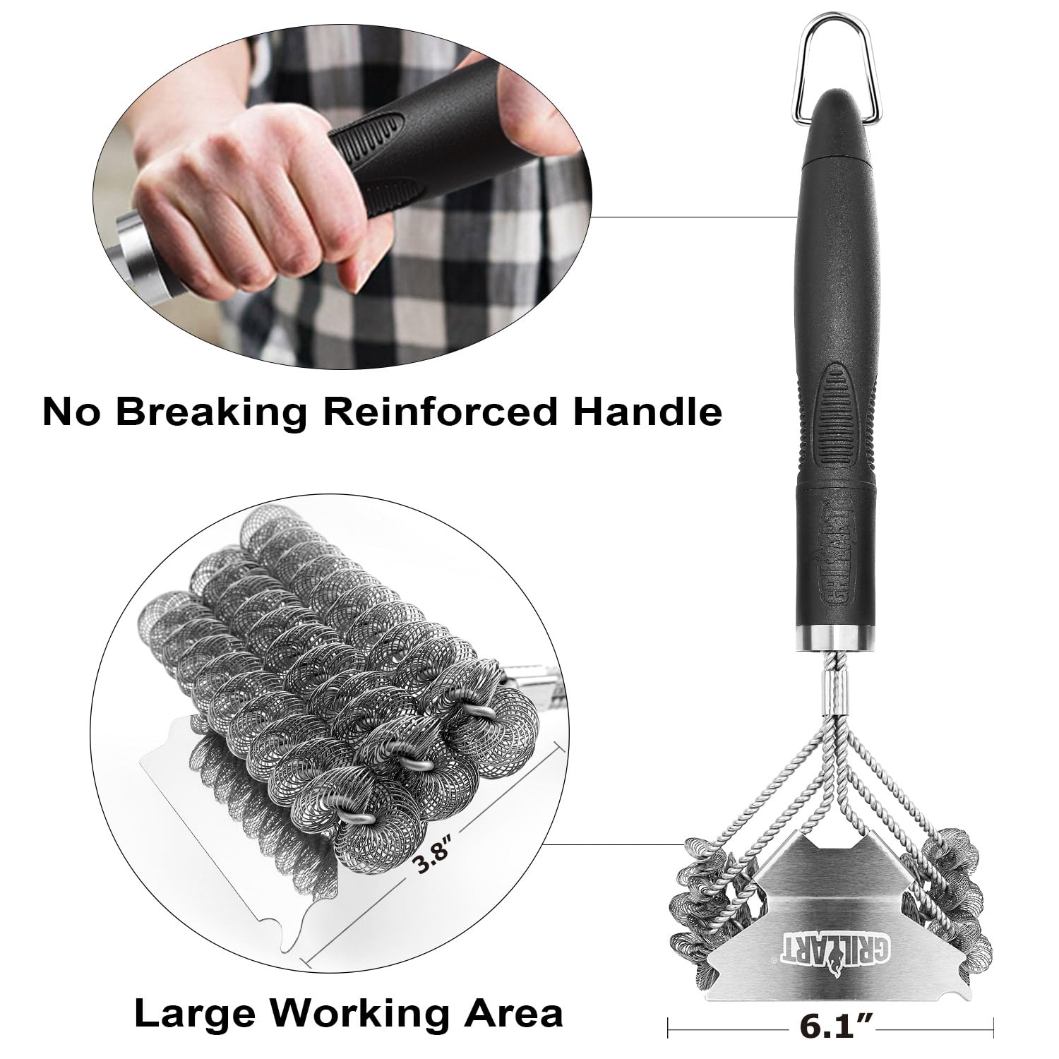GRILLART Bristle-Free Grill Brush and Scraper - Stainless Steel BBQ Grill Cleaner Tool for Porcelain, Weber Gas & Charcoal Grills - Safe Grill Accessories for Men, Dad & Grill Masters - Perfect for Backyard BBQs, Camping & Outdoor Cooking