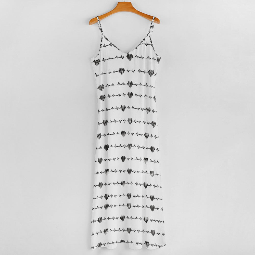 Elegant Heartbeat Print Long Sling Ankle Dress for Women - Perfect for Date Night, Evening Parties & Special Occasions