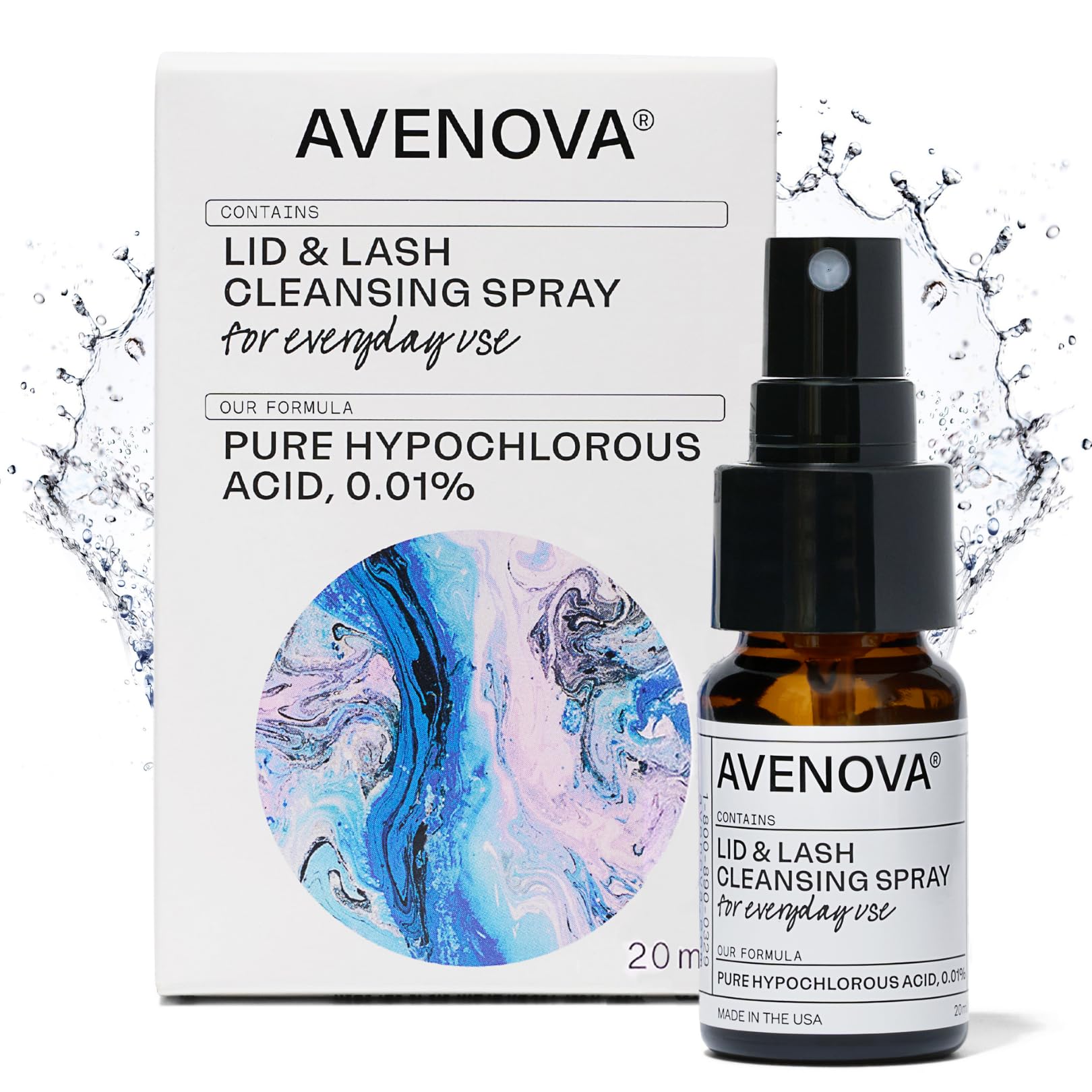 Avenova Hypochlorous Acid Eyelid & Eyelash Cleanser Spray - 20mL (0.68oz) | Gentle Daily Eye Wash for Irritation, Dry Eyes & Blepharitis | Perfect for Contact Lens Wearers & Post-Eyelash Extension Care