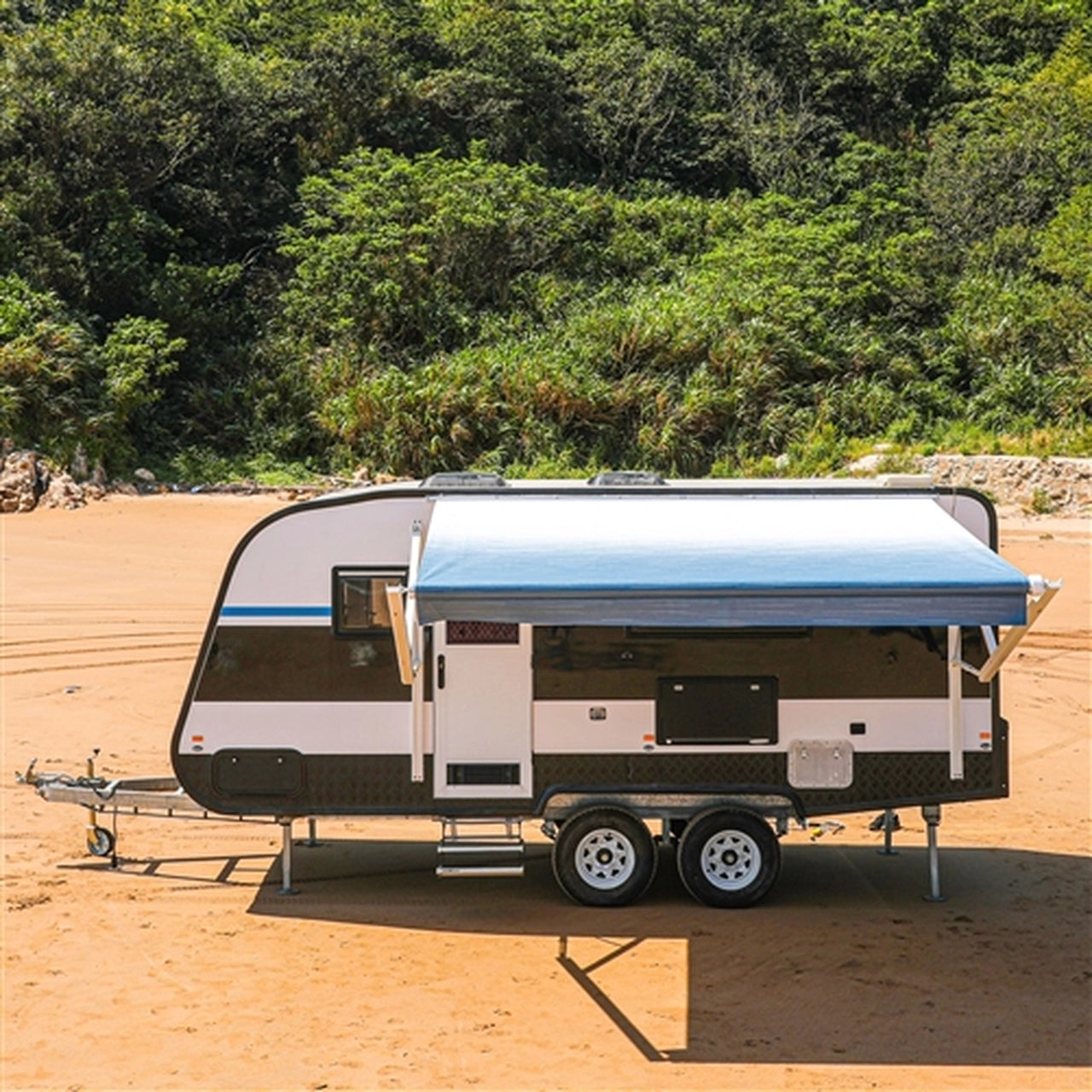 Aleko 21 x 8 Feet Motorized Retractable RV Awning with Blue Fade - Perfect for Camping, Outdoor Relaxation & RV Travel Accessories