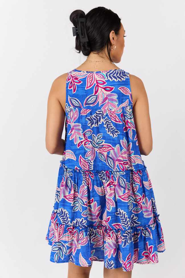 Loose Fit Blue Floral Print Tank Shirt Dress for Women - Summer Beach Cover Up, Casual Outfit & Boho Style Dress