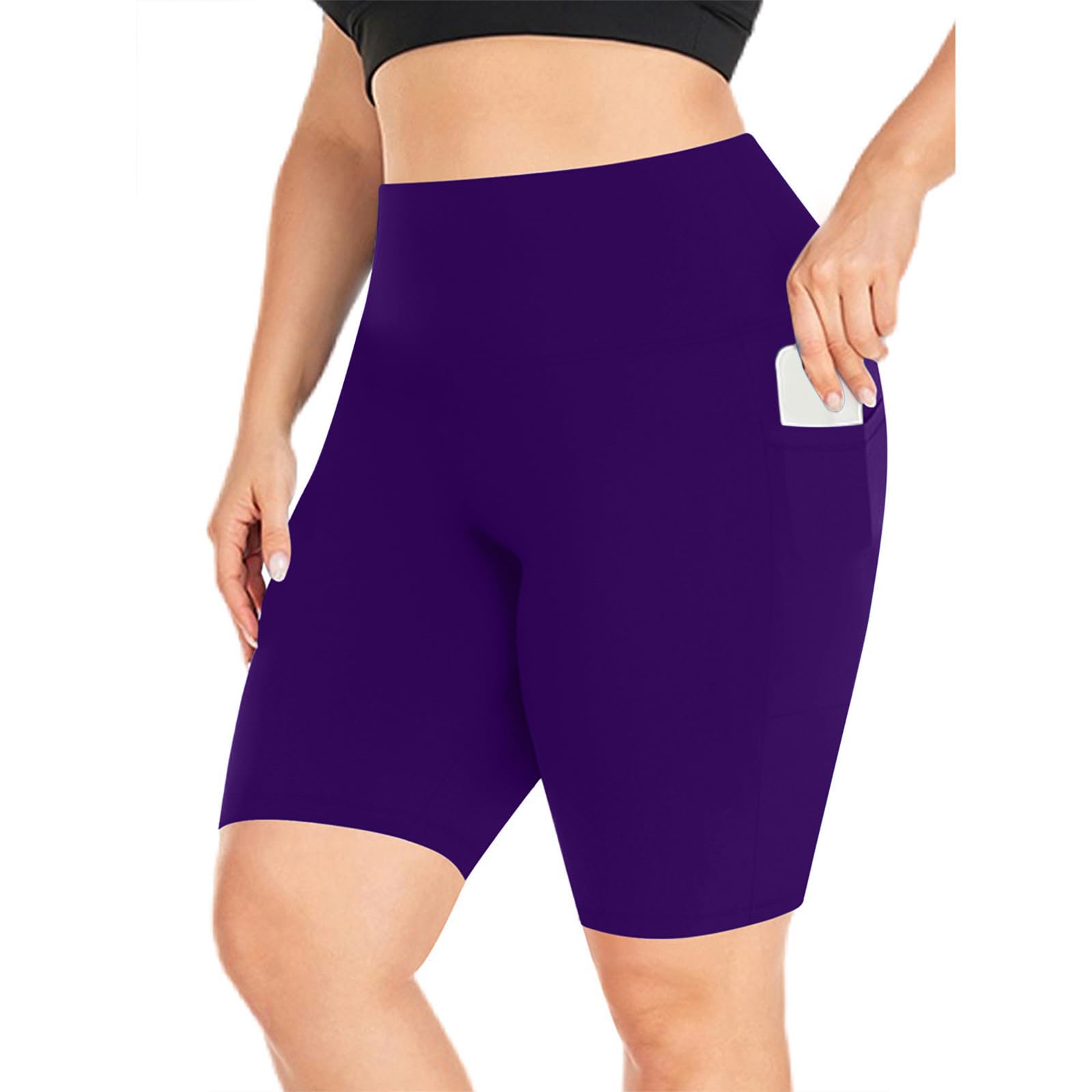 Plus Size High Waisted Biker Shorts for Women - Tummy Control Workout Running Athletic Shorts with Pockets | Gym, Yoga, Cycling & Casual Wear