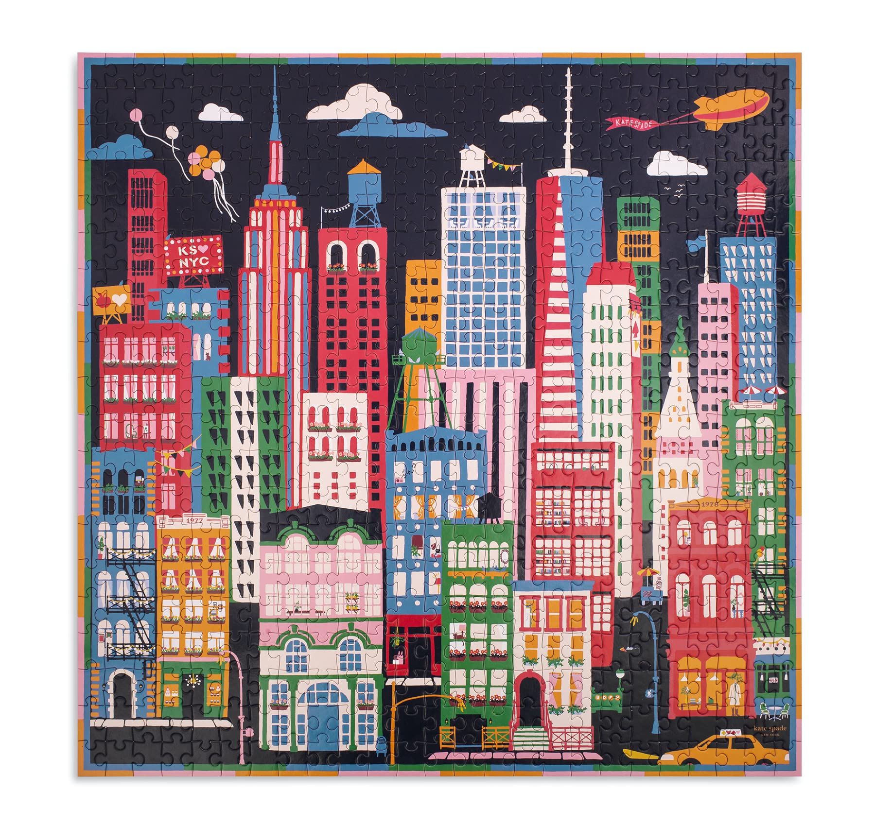 Kate Spade New York 500 Piece Jigsaw Puzzle for Adults - 22x22 Inch Square Puzzle with Storage Box - City That Never Sleeps Design - Perfect for Family Game Night & Home Decor