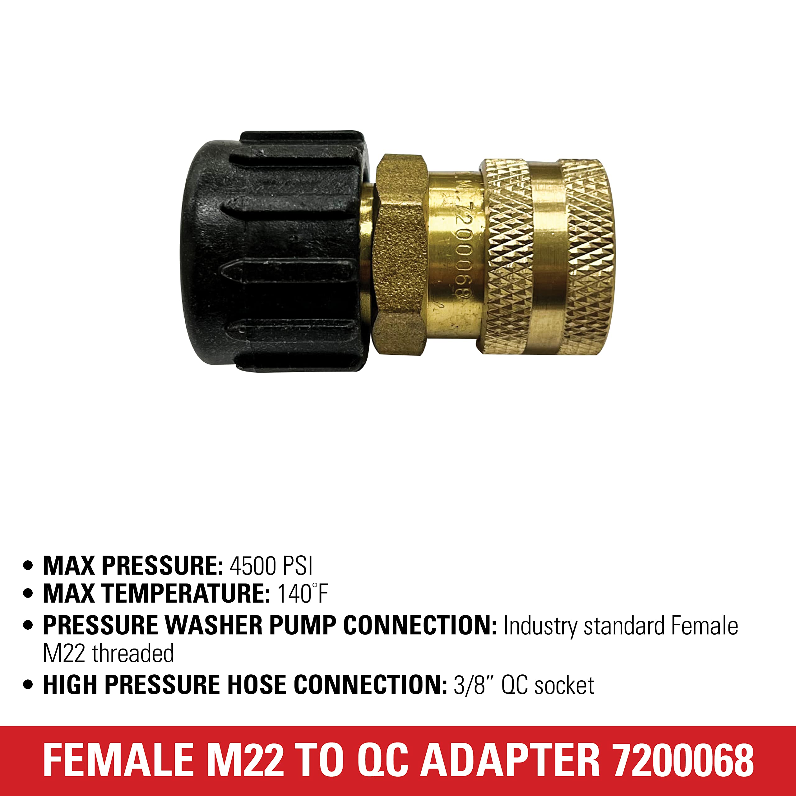 Simpson Pressure Washer QC Socket M22 Brass 4500 PSI for Heavy-Duty Cleaning