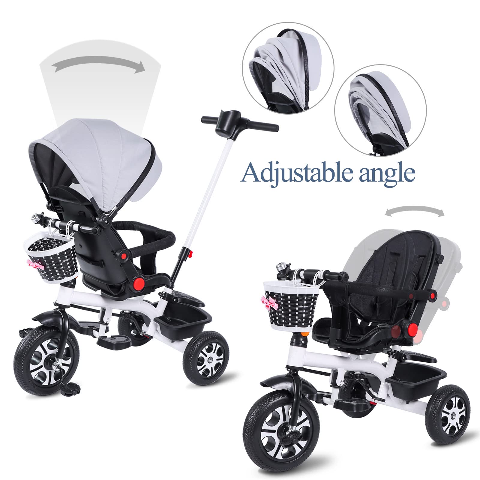 6-in-1 Baby Tricycle with Guardrail & Rotatable Seat - Adjustable Push Handle Stroller for Toddlers Boys & Girls - Perfect for Outdoor Play, Park Rides & Birthday Gifts