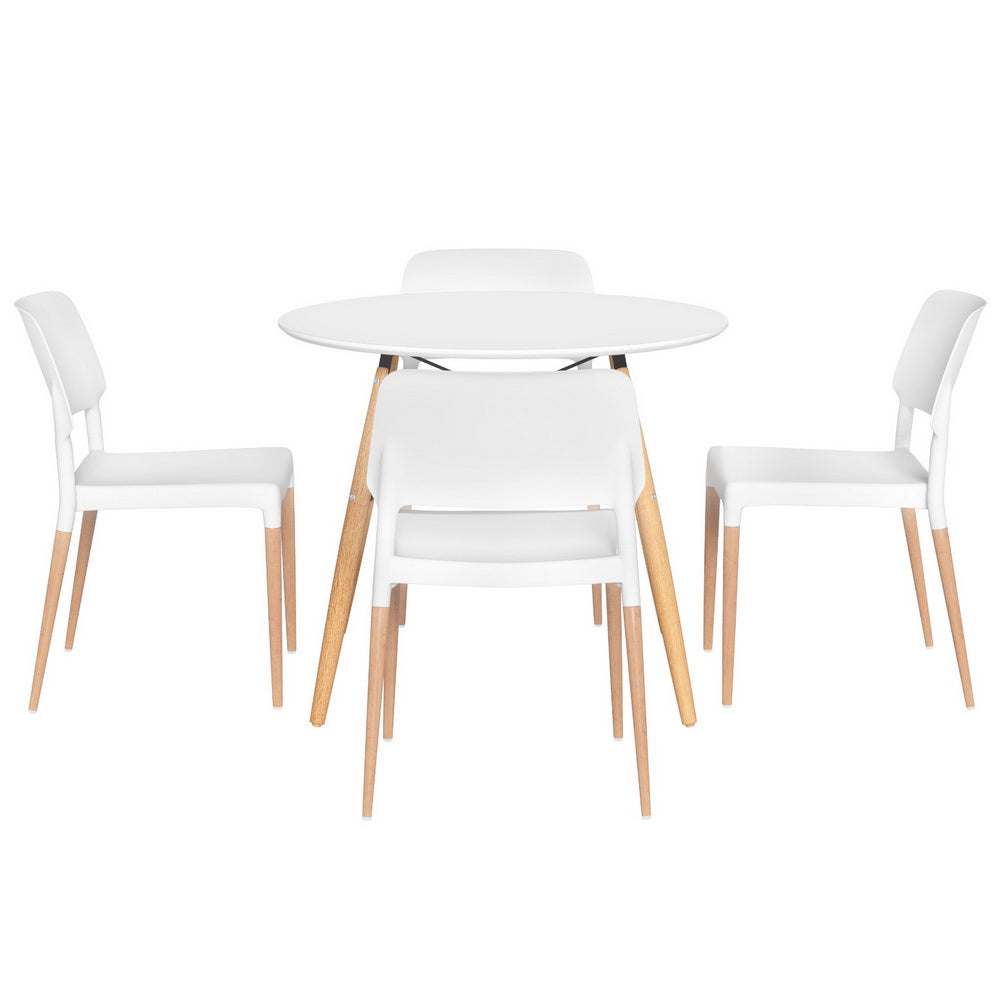 Artiss 5-Piece Round Dining Table Set with 4 Chairs - White Kitchen Furniture for Small Spaces, Breakfast Nook & Apartment Dining Room