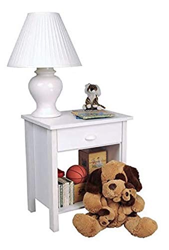 Modern White Nightstand with Drawer - Bedside Table for Bedroom, Living Room & Office - Compact Night Stand with Storage Shelf