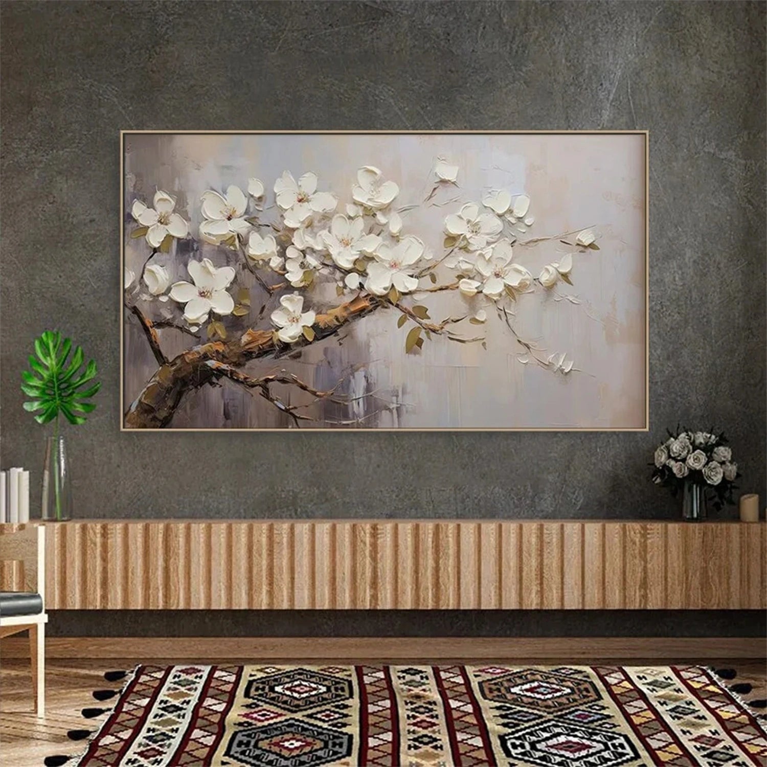 Beautiful Flower and Tree Painting #FT116 - Handmade Canvas Art for Home Decor, Living Room, Bedroom & Office Wall