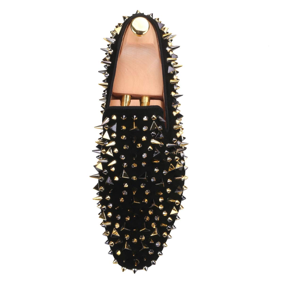 FERUCCI Men's Black Velvet Loafers with Gold Spikes - Comfortable Slip-On Slippers for Indoor/Outdoor Wear, House Shoes for Relaxing at Home or Casual Outings