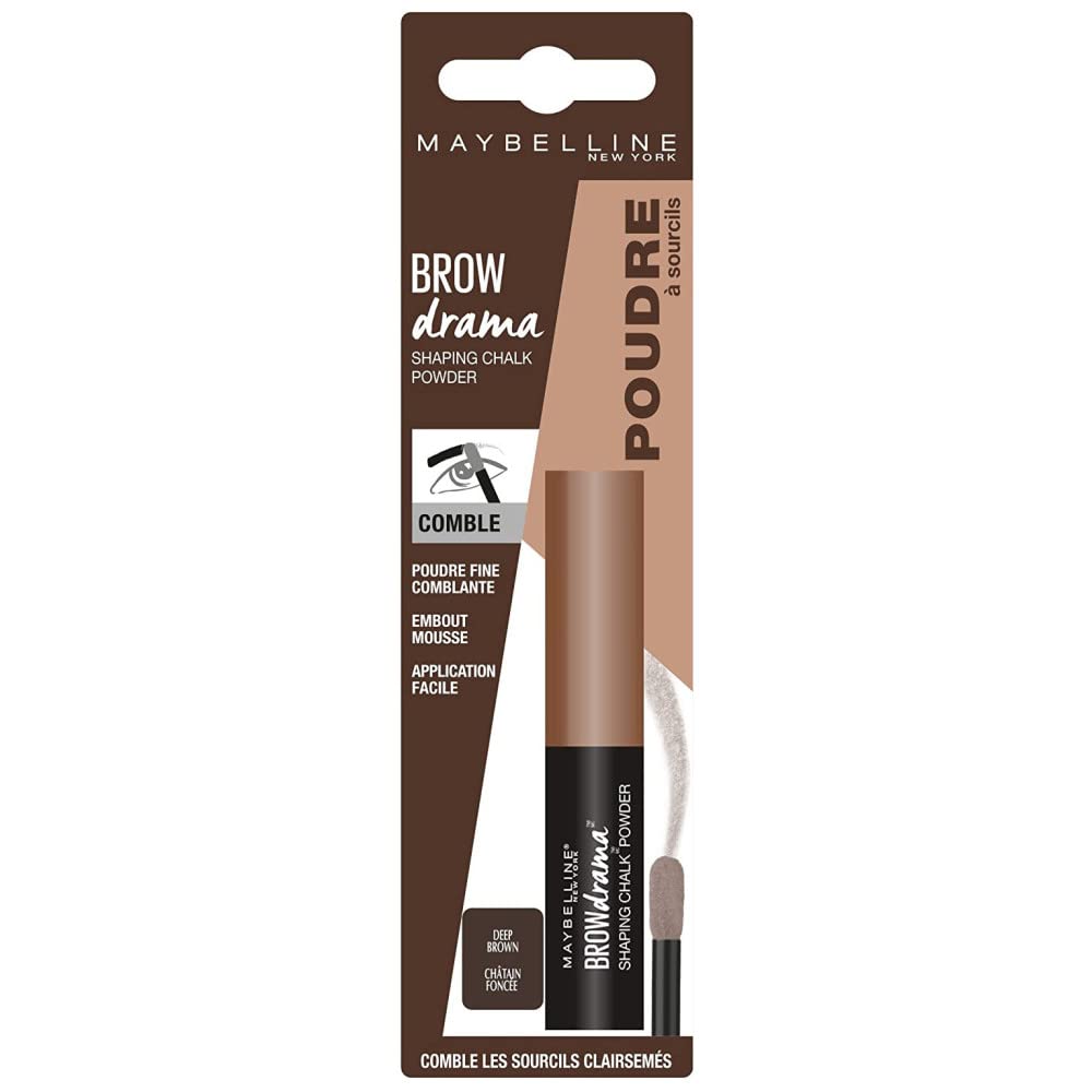 Maybelline New York Brow Drama Shaping Chalk Eyebrow Powder - 130 Deep Brown, Long-Lasting Eyebrow Makeup for Natural Look | Perfect for Daily Use, Parties & Professional Makeup