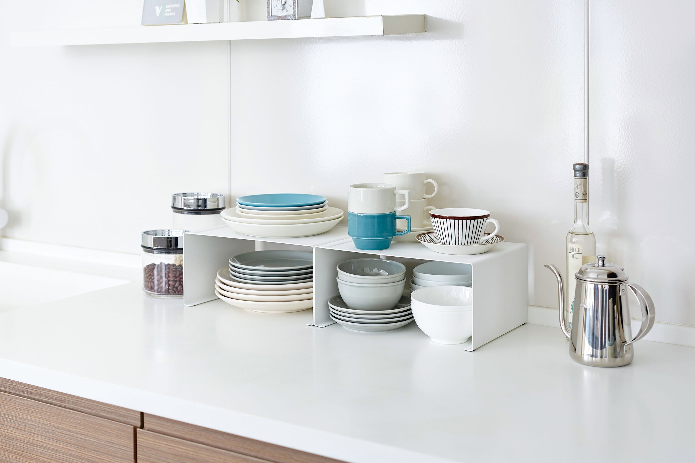 Stackable Countertop Shelf Organizer - 2 Sizes (Small & Large) - Heavy Duty Steel Kitchen Storage - Perfect for Spice Racks, Bathroom Toiletries & Pantry Organization