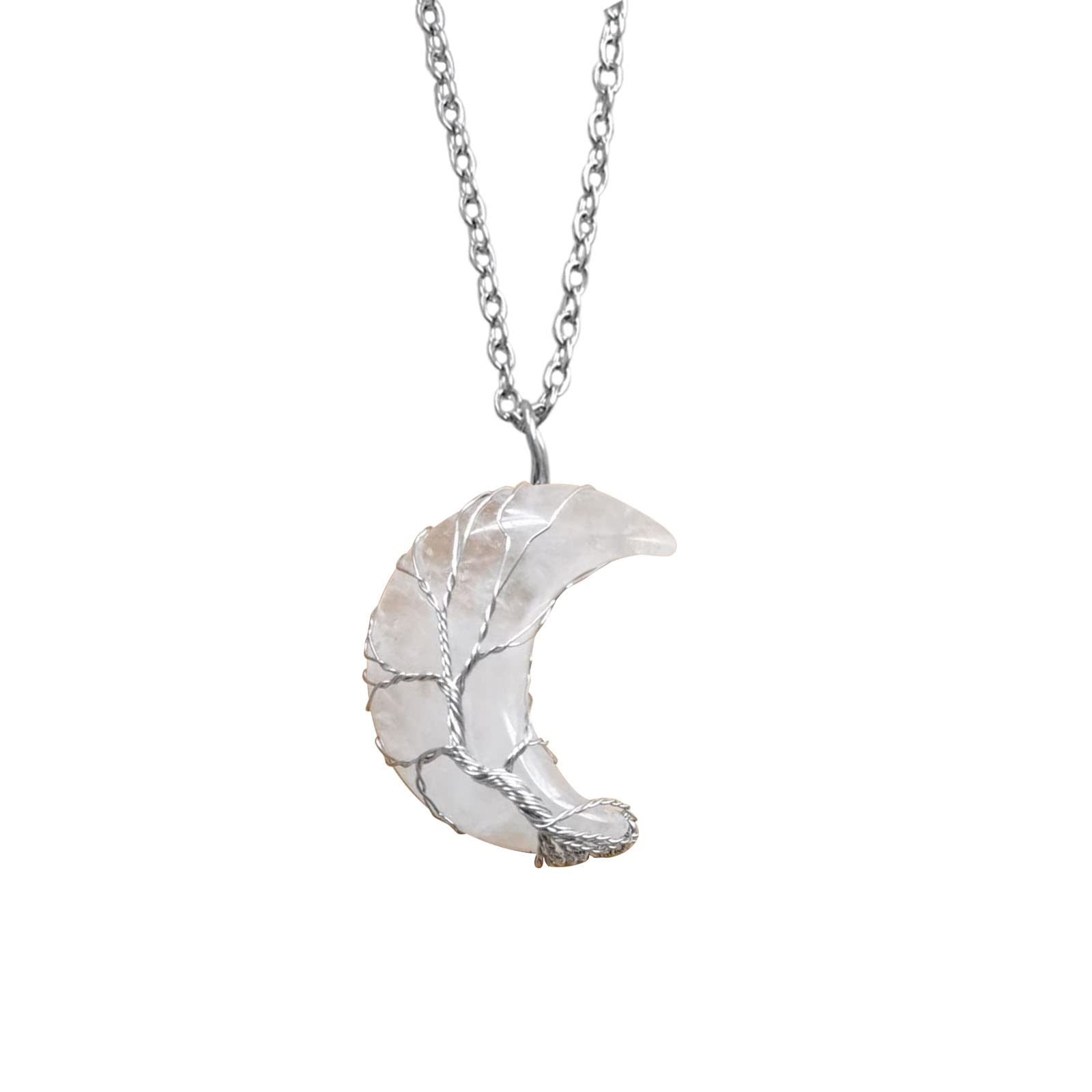 Natural Stone Tree Necklace with Moon Pendant - Handmade Double Layer Boho Jewelry for Women | Perfect for Festivals, Boho Outfits & Spiritual Healing