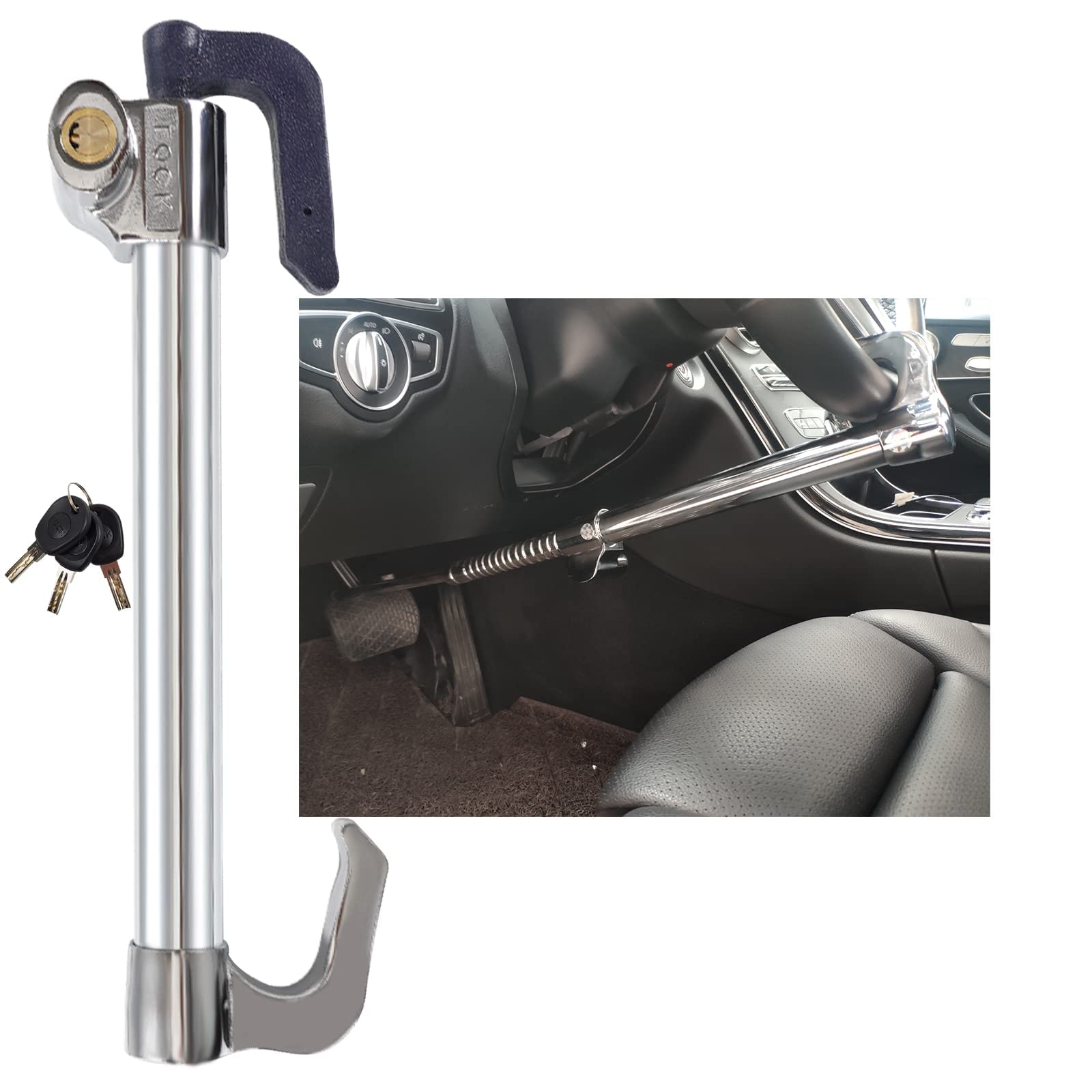 33.5in Heavy Duty Steering Wheel Lock - Premium Anti-Theft Car Security Device for Vehicle Protection | Perfect for Parking Security & Theft Prevention in High Crime Areas