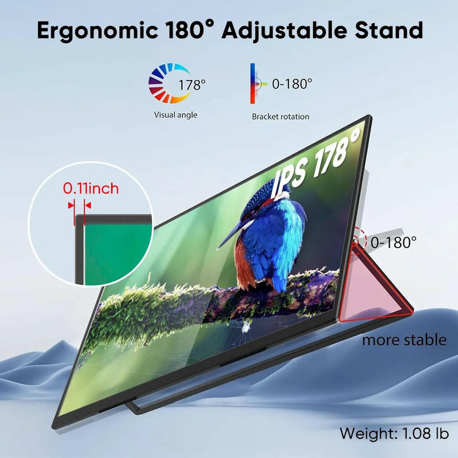 13.3 Inch 2K Portable Monitor with Stand - Dual USB-C HDMI for Laptop Phone Switch - Extend Screen for Work Gaming Travel - Slim Lightweight Second Display for Office Home Entertainment