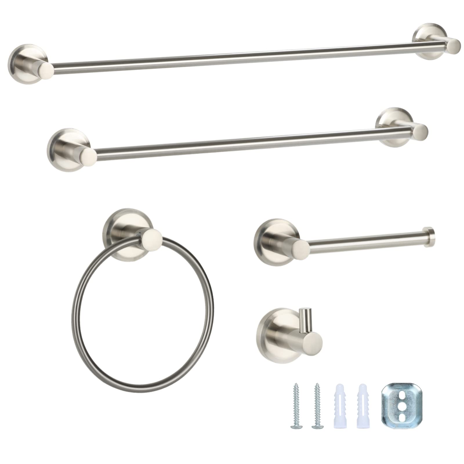 Brushed Nickel 5-Piece Bathroom Hardware Set - Wall Mounted for Shower & Toilet