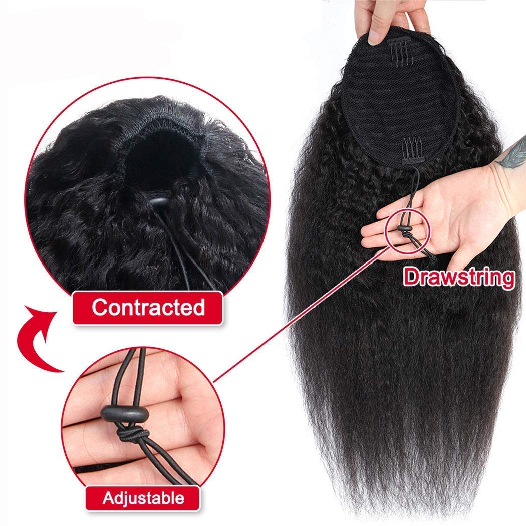 12 Inch Brazilian Virgin Human Hair Ponytail Extension - Afro Kinky Straight Yaki Texture for Black Women | Natural Black Color Remy Hair | Perfect for Daily Wear, Parties & Protective Styles