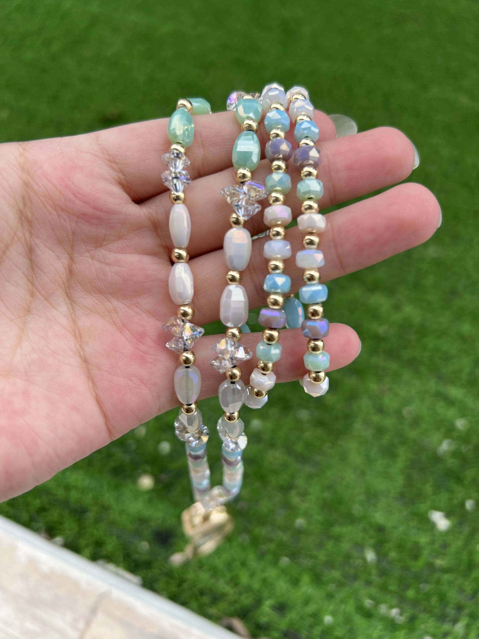 Retractable Beaded Lanyard for Teachers - ID Badge & Key Holder for Women, Cream Crystal Design - Perfect for School & Office Use