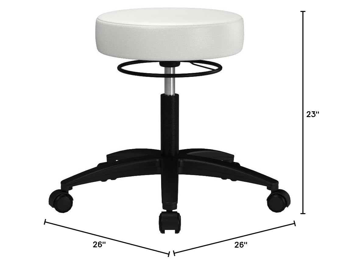 360 Degree Rolling Adjustable Massage Therapy Stool for Hardwood & Tile Floors - 300lb Weight Capacity, Swivel Desk Chair - Off-White Vinyl Upholstery | Perfect for Office, Salon, Spa & Home Massage Therapy