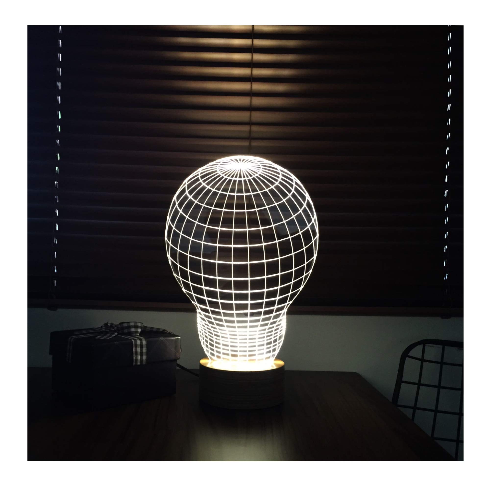 By-Lamp 3D Bulb LED Night Light with Handcrafted Wooden Base - Perfect for Bedroom, Nursery & Home Decor