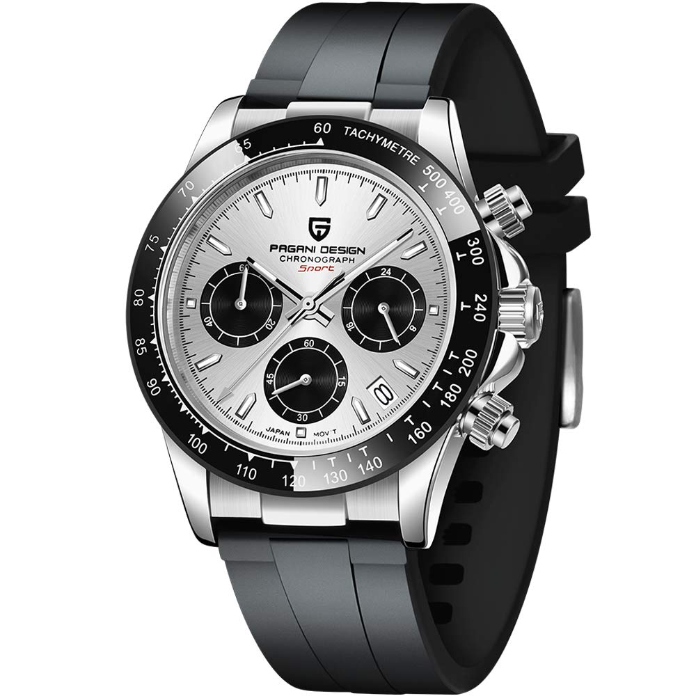 PAGANI DESIGN Men's Quartz Watch with Japanese Movement - Sport Chronograph Stainless Steel Multi-Function Waterproof Wristwatch for Running, Swimming & Outdoor Activities