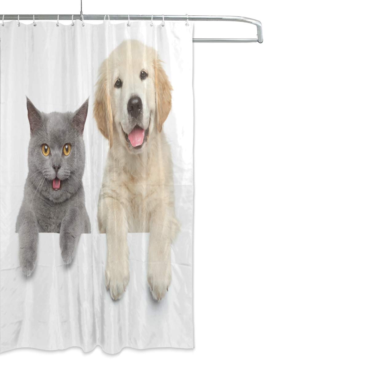 ALAZA Happy Cat Dog Shower Curtain 66x72 Inch - Waterproof Polyester Bathroom Decor with Hooks - Perfect for Pet Lovers' Bathrooms & Kids' Showers