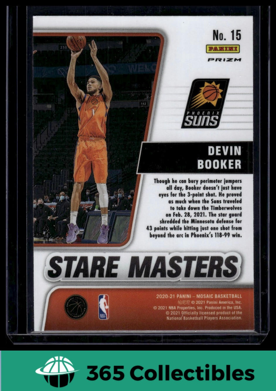 2020-21 Panini Mosaic NBA Devin Booker Prizm #15 Basketball Trading Card - Phoenix Suns Collectible for Sports Fans & Card Enthusiasts - Perfect for Display, Investment & Memorabilia Collections