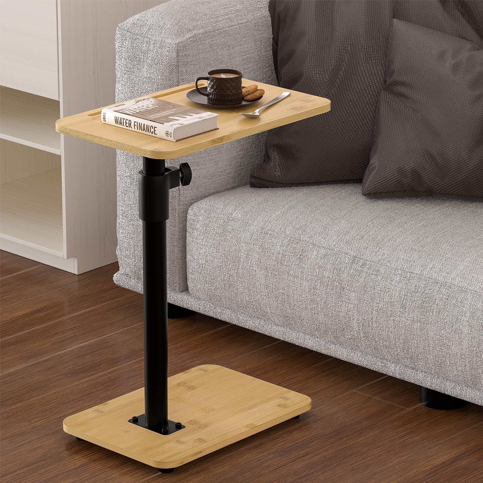 360° Swivel Adjustable Height Sofa Armrest Tray Table - Multi-Functional Side Table with Phone & Tablet Slots for Bed, Chair, or Small Spaces - Perfect for Watching TV, Working, or Dining in Bed