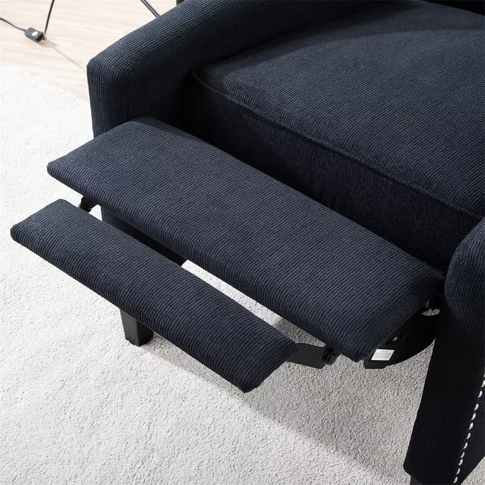Modern Wingback Pushback Recliner Chair - Linen Upholstered Manual Recliner with Button Tufted Back, Nailhead Trim & Adjustable Backrest/Footrest - Single Sofa for Living Room, Home Theater & Relaxation (Black)