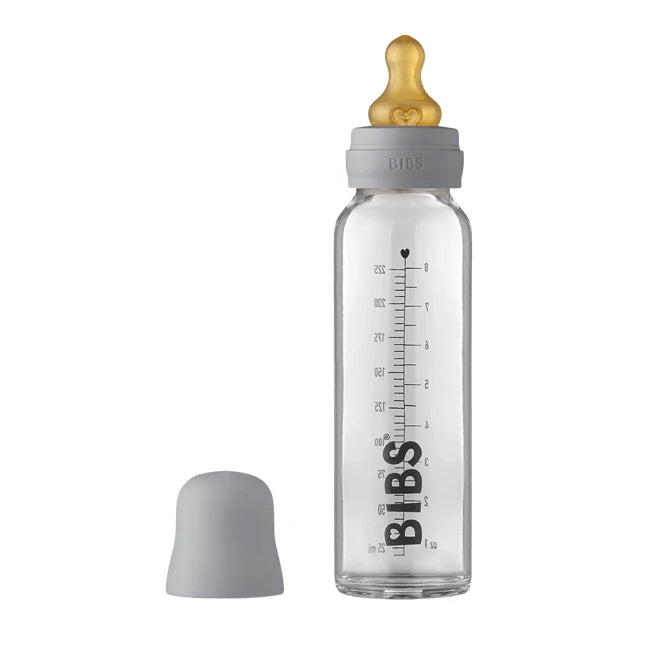 Premium Baby Glass Bottle Set with Latex Bib - 225ml (7.6oz) | BPA-Free, Safe & Durable for Newborns & Infants | Ideal for Breastfeeding, Formula Feeding & On-the-Go Use