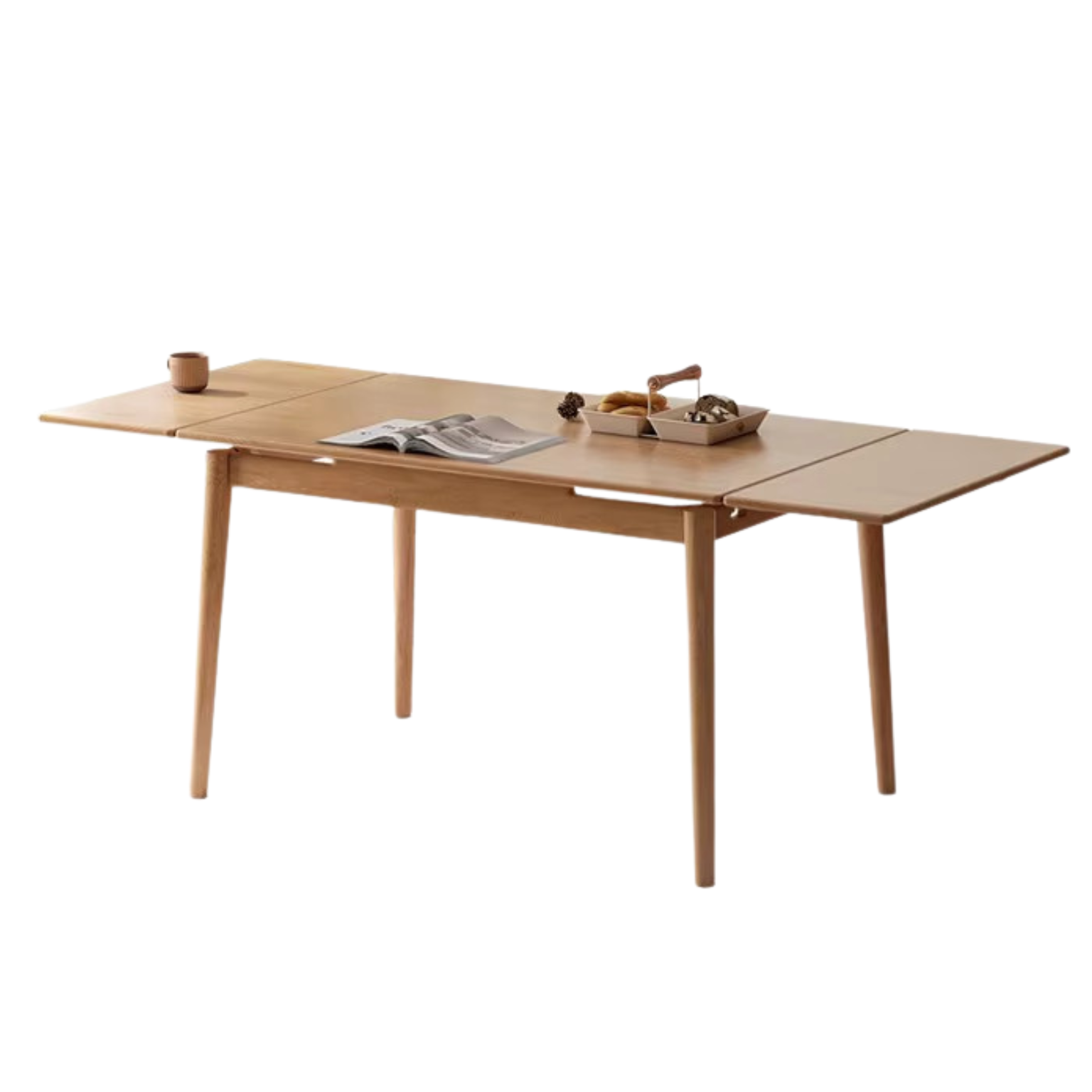 49.2-76.8x31.5x29.9 inch / 125-195x80x76 сm / Natural Wood Color / Telescopic dining table