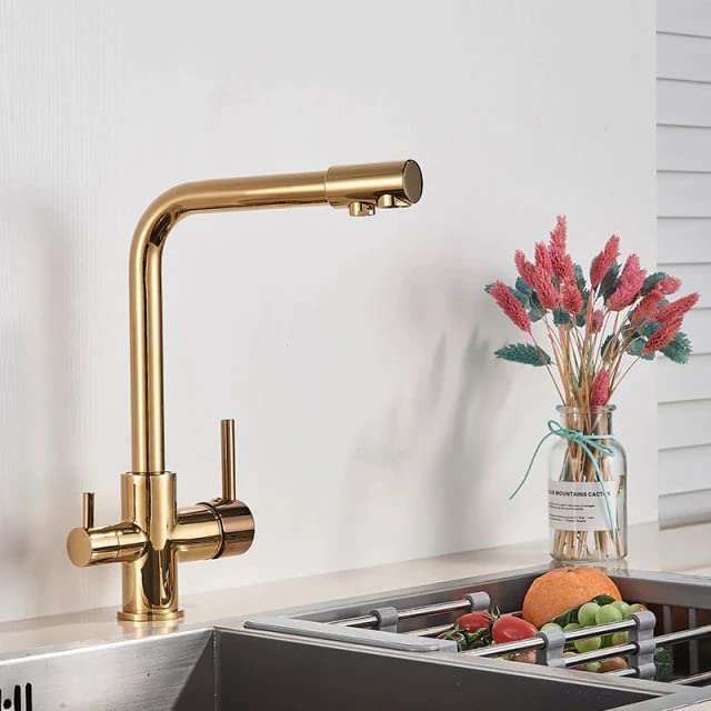 InArt Single Lever Kitchen Sink Mixer Faucet with RO Drinking Water Filter - Gold Finish | Modern Pull-Down Sprayer for Cooking & Dishwashing | Perfect for Home, Restaurant & Office Use