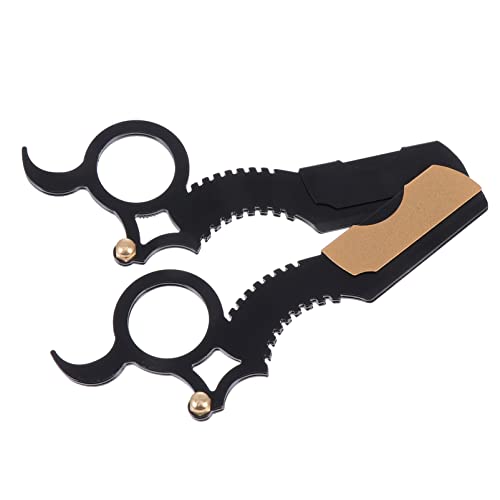 Healifty 2-Pack Vintage Stainless Steel Beard Razors & Scissors Set - Manual Beard Shaver & Trimmer for Home Barber & Salon Use - Perfect for Grooming, Styling & Maintaining Facial Hair