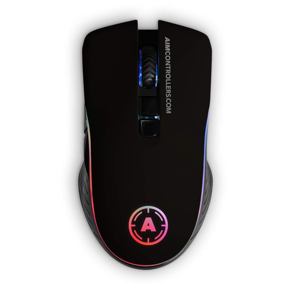 AimControllers Gaming PC Mouse Wired - 200-10000 DPI RGB LED Ergonomic Mouse with 7 Programmable Buttons & Optical Sensor for Windows 10/11, USB Black - Perfect for FPS, MOBA & MMO Gaming, Office Work & Graphic Design