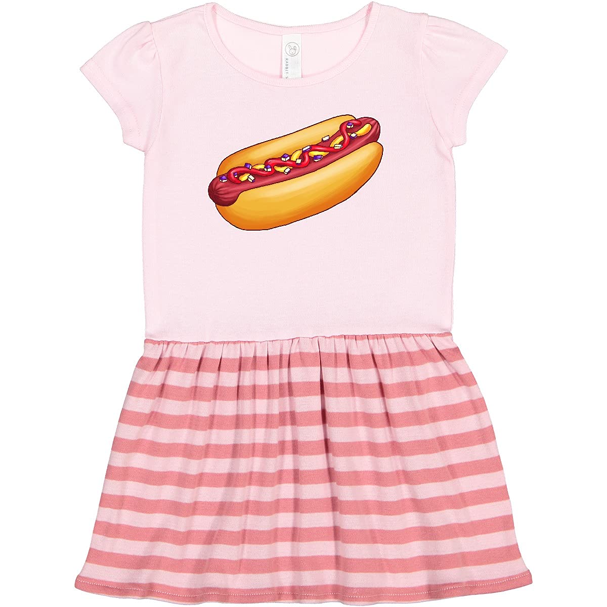 Inktastic Hot Dog Print Toddler Dress with Mustard, Onions & Ketchup - Cute Graphic Tee for Baby Girls & Boys - Perfect for Playdates, Birthday Parties & Summer Outfits