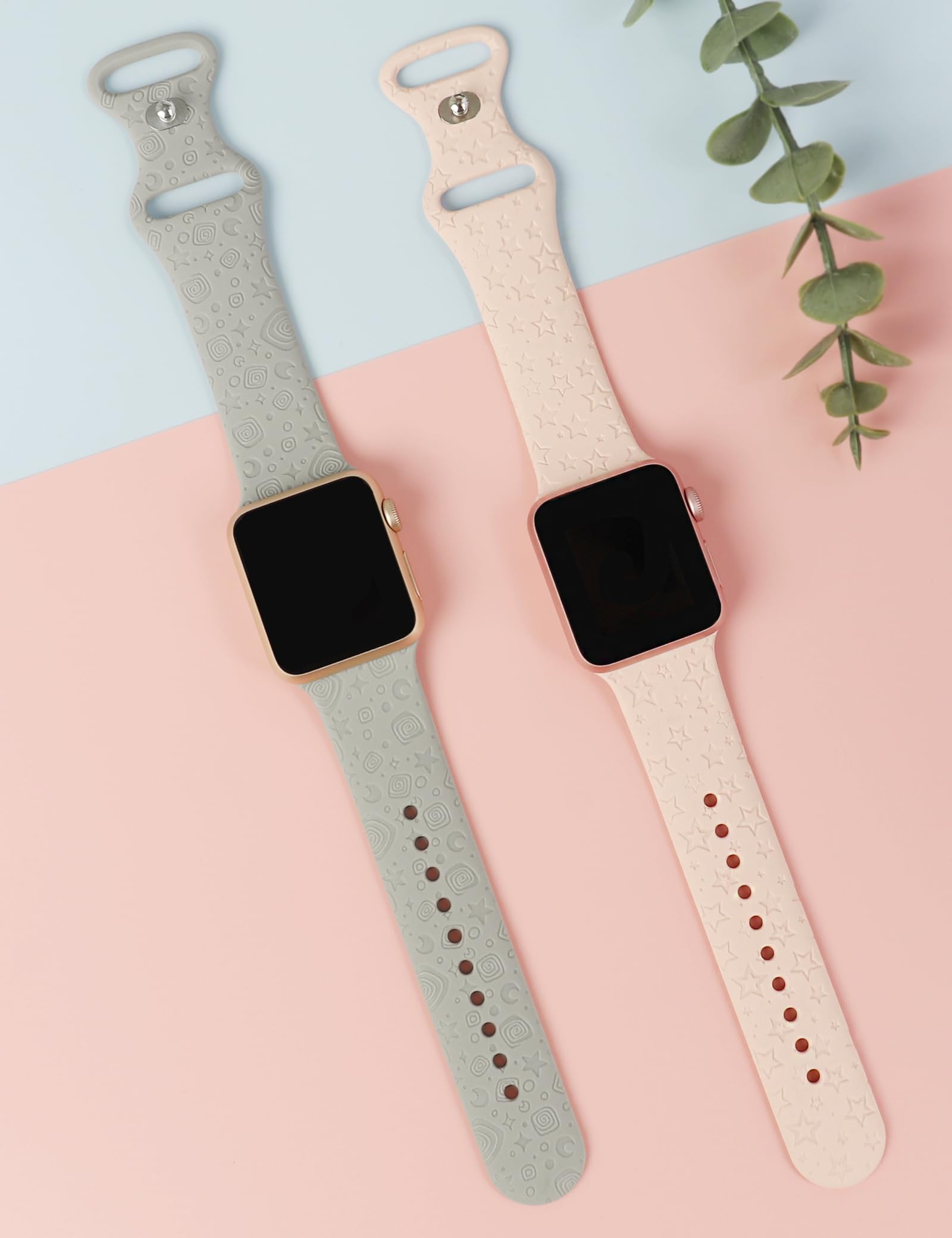 2 Pack Cute Engraved Star Pattern Apple Watch Bands - Compatible with 38mm 40mm 41mm 42mm 44mm 45mm 49mm iWatch Series 8/7/6/5/4/3/2/1/SE/Ultra - Stylish & Durable Replacement Straps for Women & Men - Perfect for Workouts, Daily Wear & Fashion Accessories