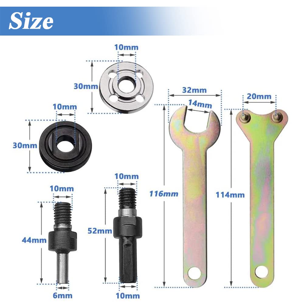 6mm & 10mm Drill Angle Grinder Adapter Kit with 2 Spanner Wrenches & 3 Flange Nuts - Electric Drill to Angle Grinder Conversion Rod Set for Metal Cutting, Woodworking & DIY Projects