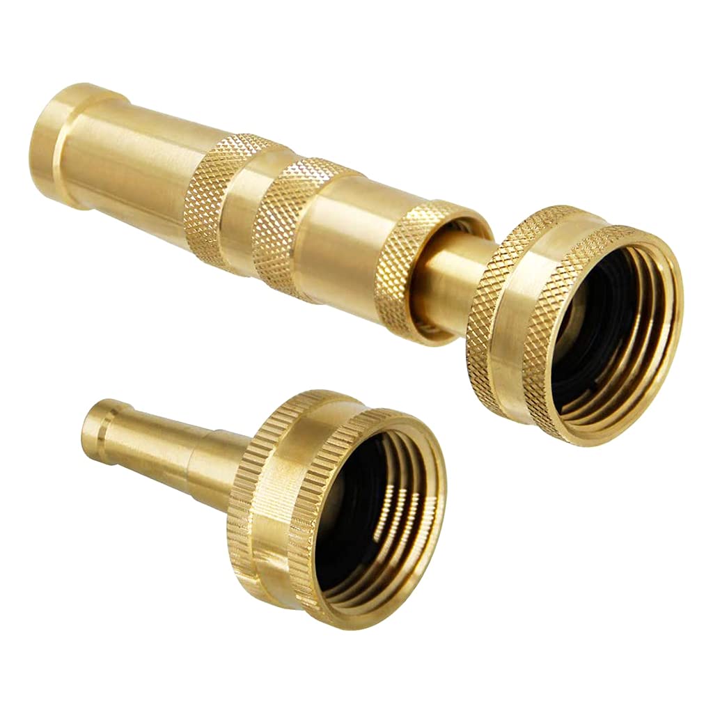 2Pcs Heavy Duty Solid Brass Adjustable Twist Hose Nozzle - High Pressure Jet Sweeping Sprayer for Car Wash, Watering Flowers, Garden & Outdoor Cleaning - Durable Spray Gun Attachment for Home & Garden Use