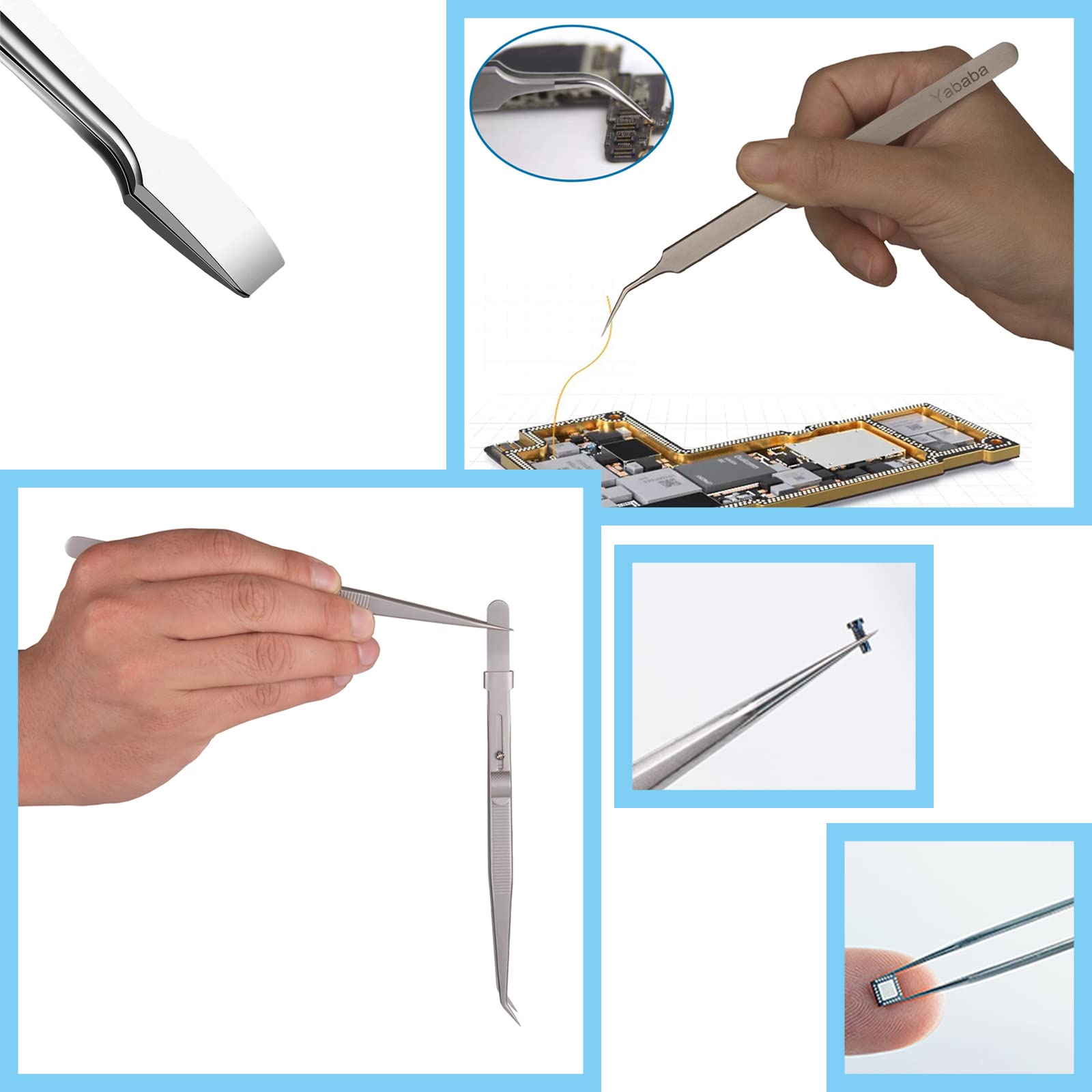 5-Piece Precision Stainless Steel Anti-Static Tweezers Set for Electronics Repair, Jewelry Making, Watch & Car Machine Maintenance - Ideal for Labs, Crafts & Soldering Projects