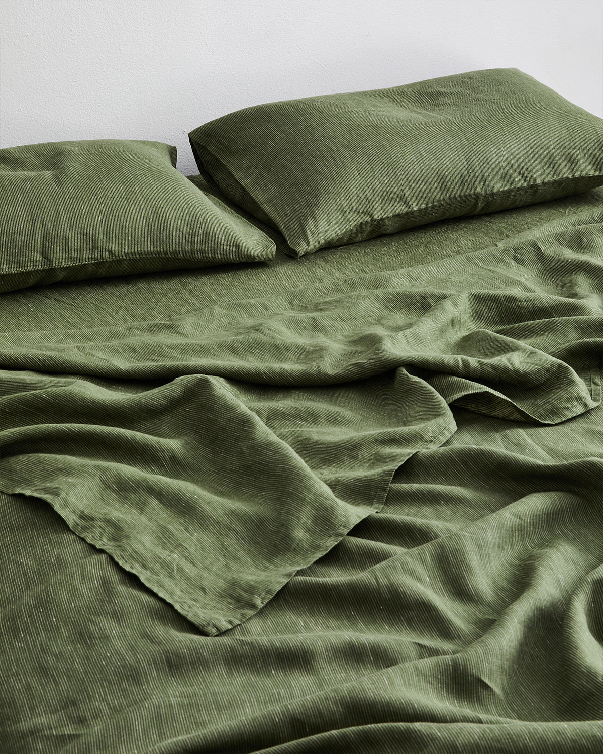 100% French Flax Linen Fitted Sheet - Olive Stripe - Breathable & Soft Bedding for Comfortable Sleep - Perfect for Master Bedroom, Guest Room & Vacation Homes