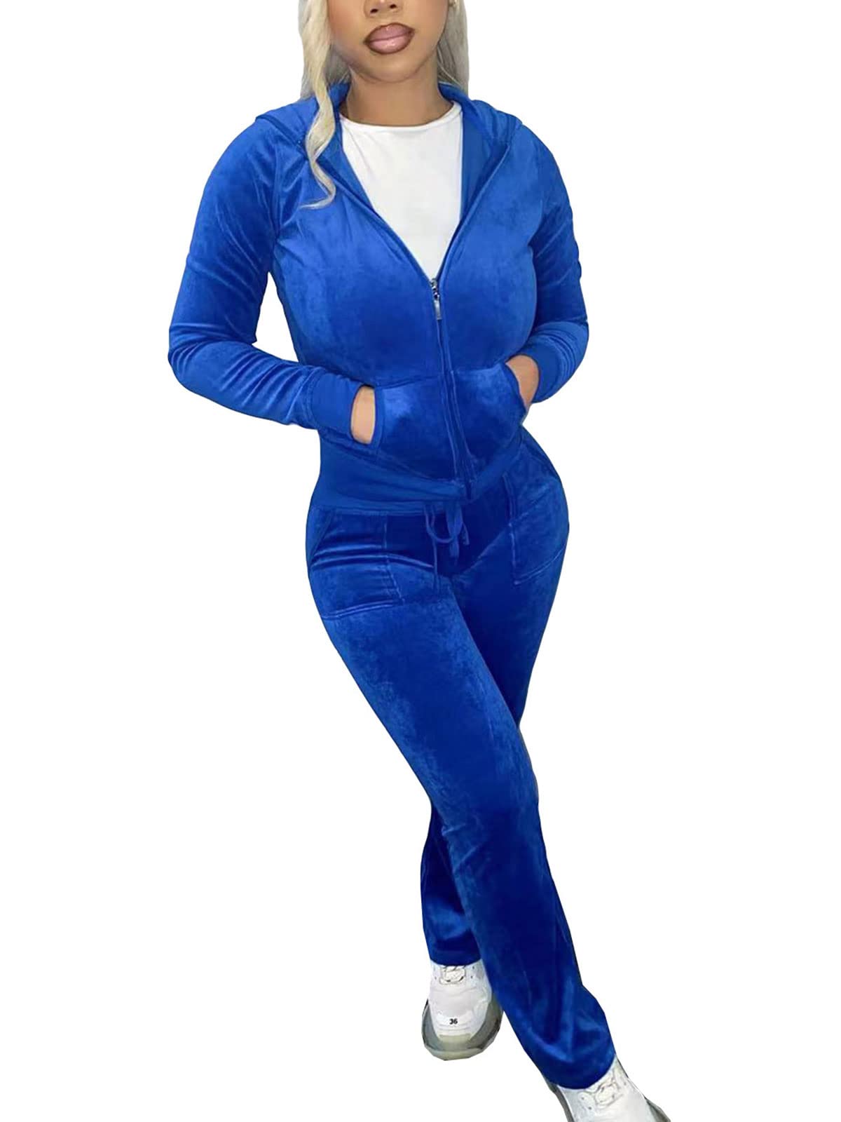 KANSOON Women's Velour Tracksuit Set - 2 Piece Long Sleeve Zip Up Hoodie & Sweatpants Outfit | Cozy Lounge Wear for Home, Gym & Casual Street Style