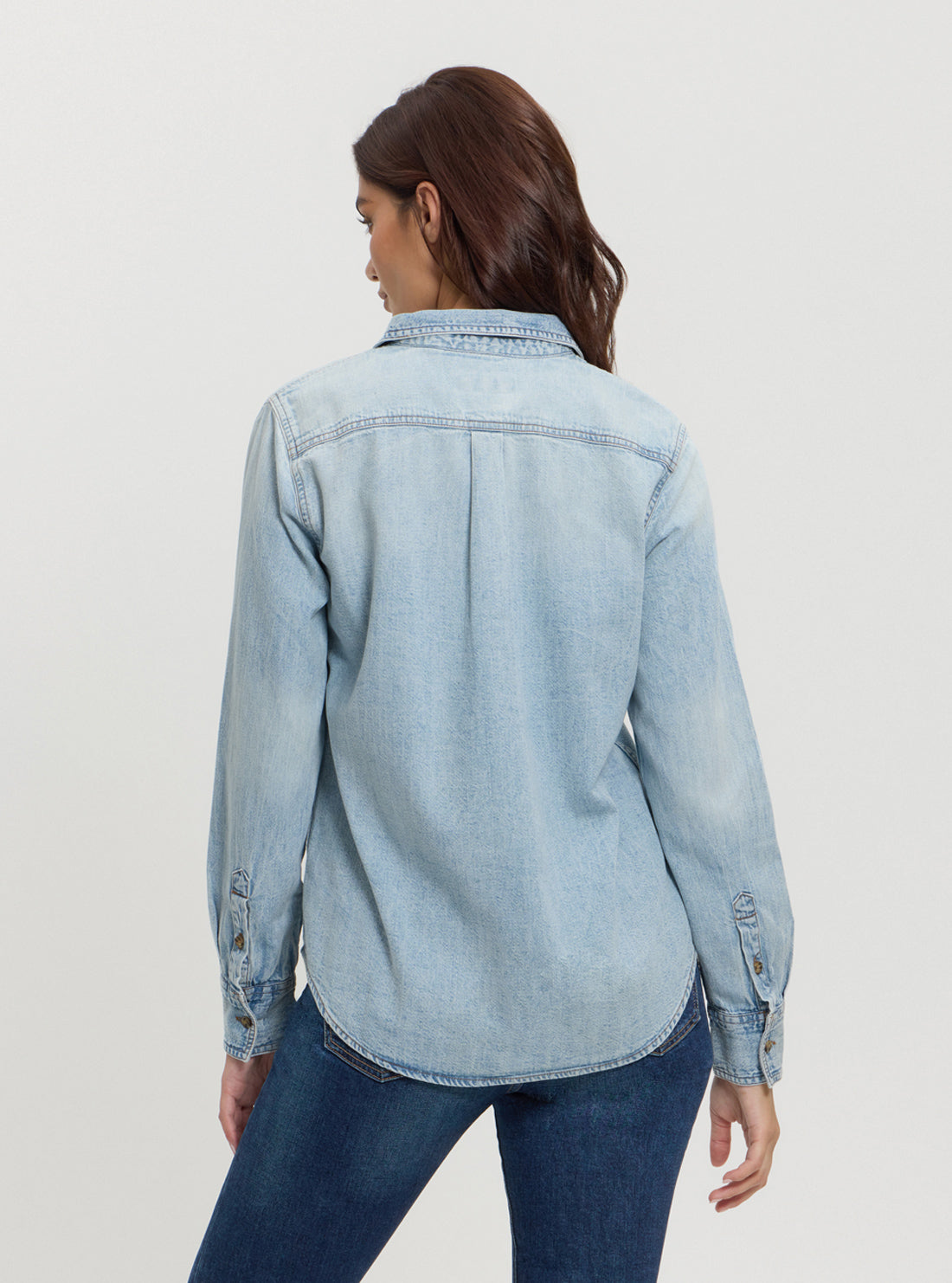 Guess Women's Blue Denim Shirt - Classic Regular Fit Button Down Shirt for Casual Wear, Layering & Everyday Outfits
