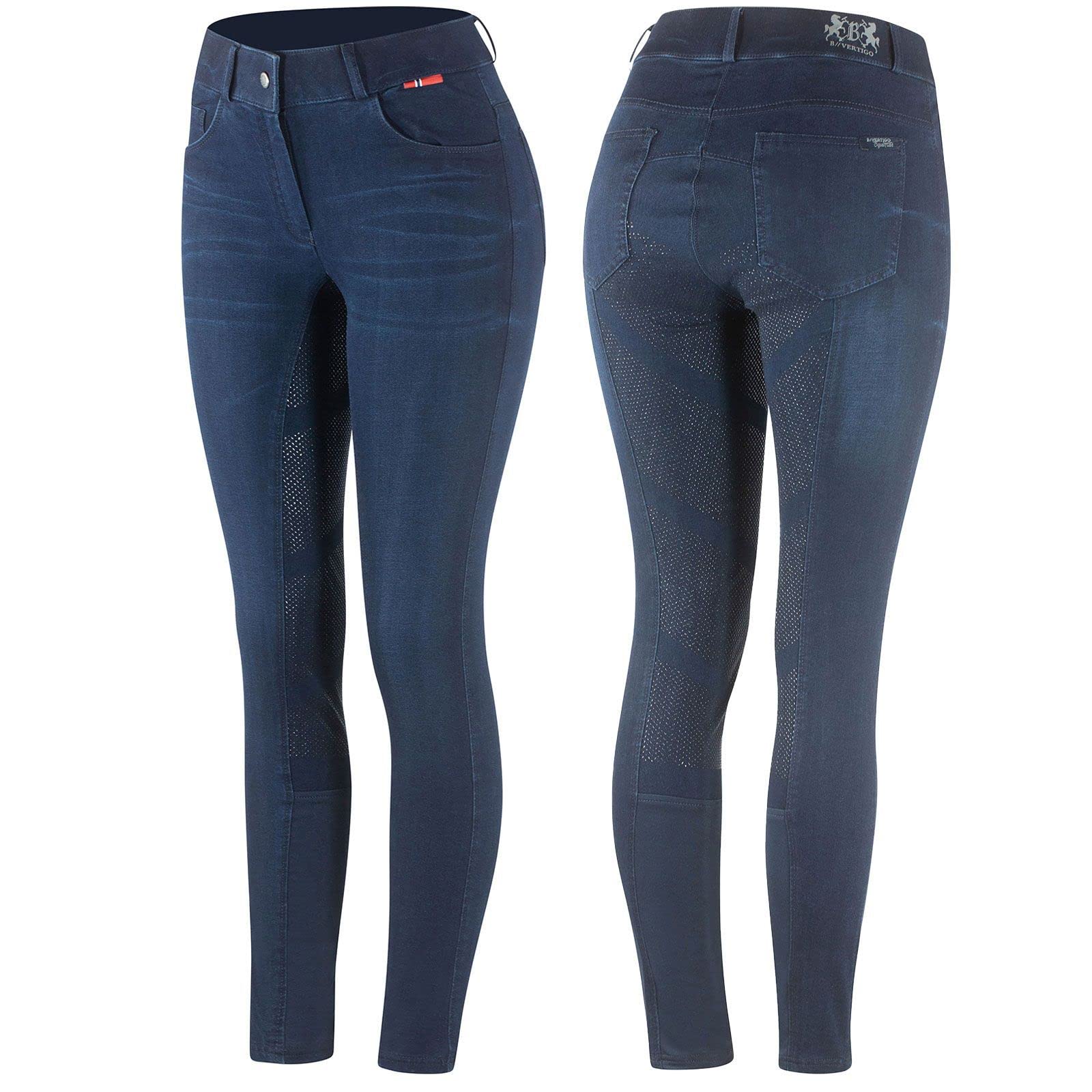 B Vertigo Elle Women's Denim Riding Breeches with Silicon Full Seat - Equestrian Horseback Riding & Show Jumping Apparel for Women