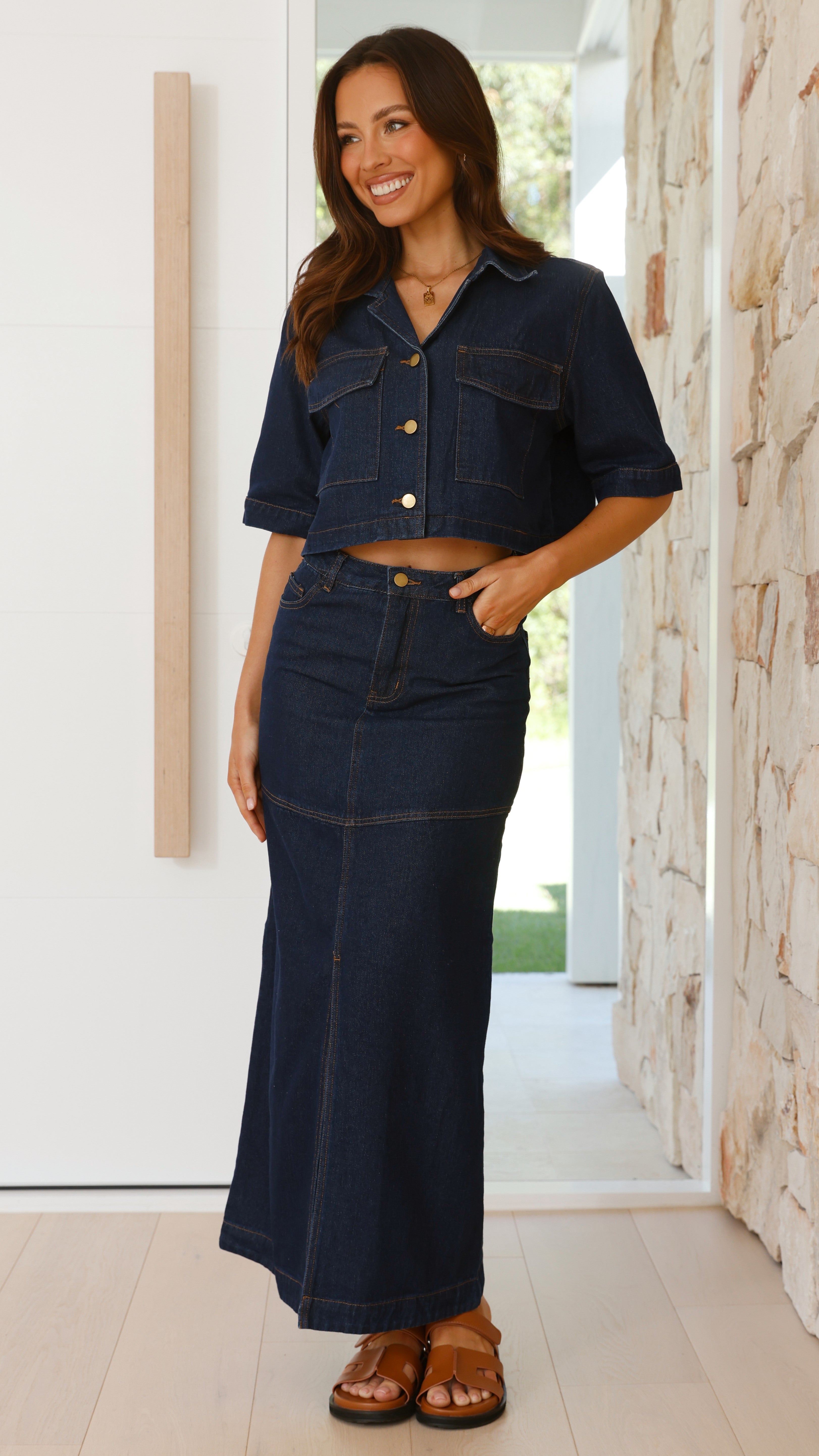 Kaili Maxi Skirt for Women - Indigo Denim Long Skirt with Side Slits | Perfect for Casual Wear, Beach Outfits, and Summer Fashion