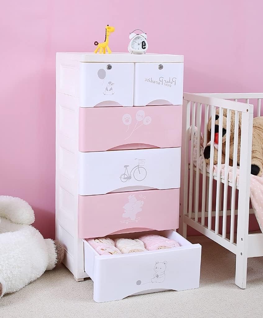7-Layer Grey Plastic Storage Bins - Kids Drawer Organizer Cabinet, Wardrobe Closet Storage Box for Bedroom, Nursery & Playroom Organization